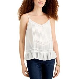 JR670 Planet Gold White Juniors' Adjustable Woven Lace-Trim Camisole Size XS